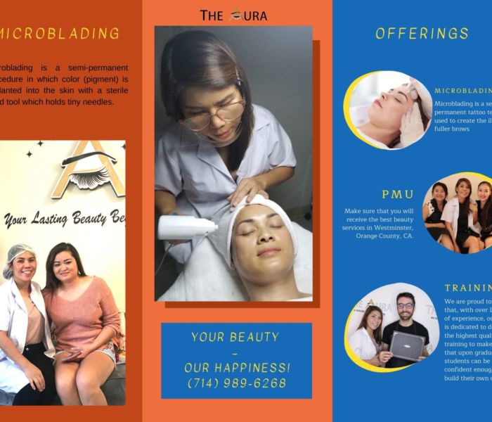 Which services and courses does The Aura Beauty Academy offer?