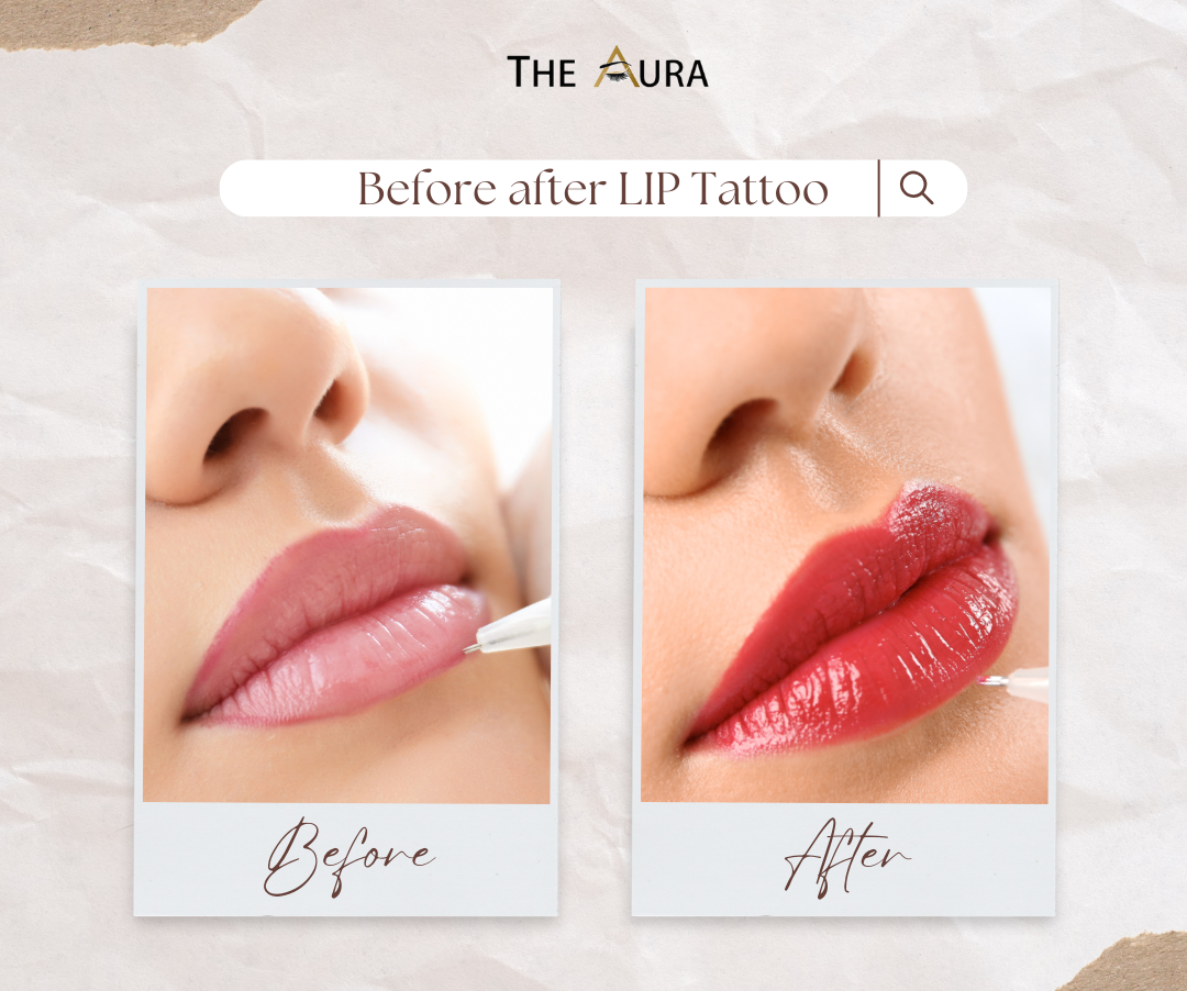 Before after LIP tattoo